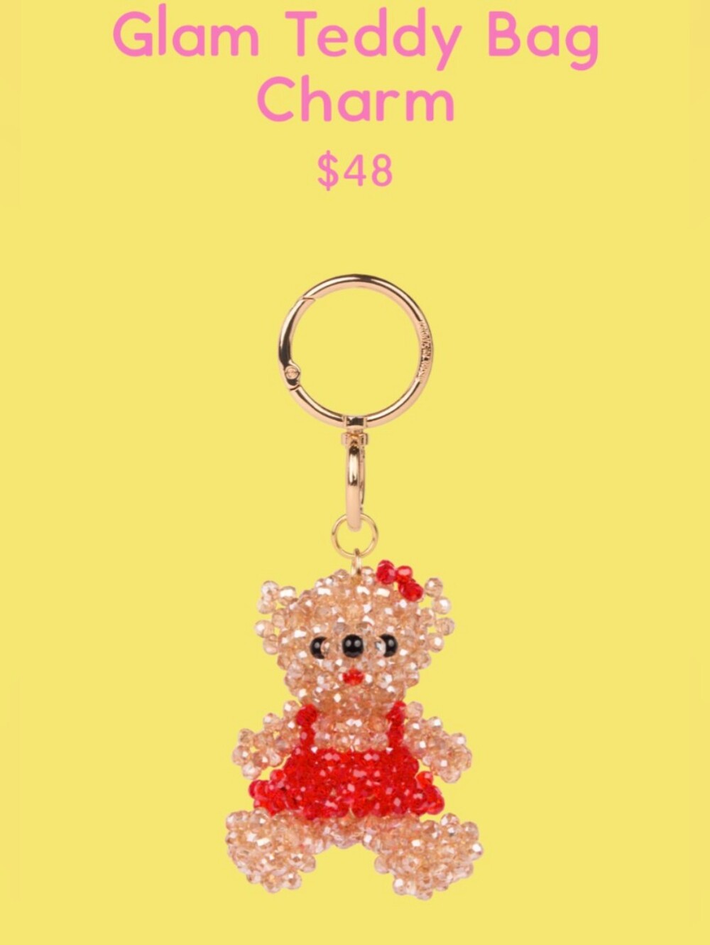 Beaded Pink Teddy Bear Keychain Bag Charm - Picture 7 of 7